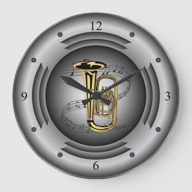 Tuba ~ Musical Scroll ~ Silver Speaker ~ Large Clock (Front)