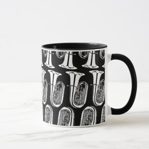 Tuba Pattern Ringer Mug _ Black and White