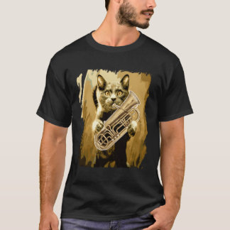 Tuba Player Funny Gift Cat Playing Tuba T-Shirt