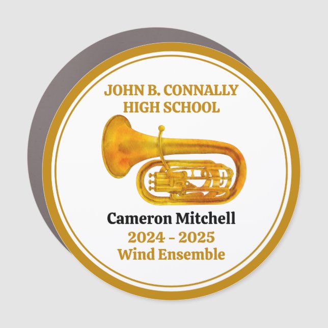 Tuba Player High School Band Gold Personalized Car Magnet (Front)