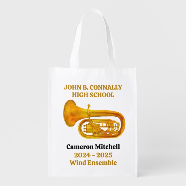 Tuba Player High School Band Gold Personalized Grocery Bag (Front)