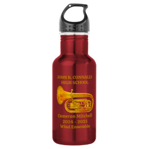 Tuba Player High School Band Gold Personalized Stainless Steel Water Bottle