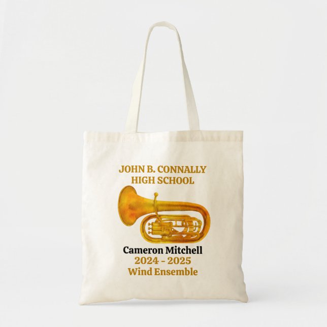 Tuba Player High School Band Gold Personalized Tote Bag (Front)