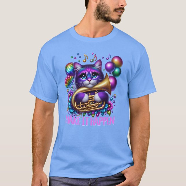 Tuba Playing Cat Psychedelicuba Cat T-Shirt (Front)