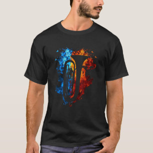 Tuba Red Blue Fire Musical Instrument Fire Art T-Shirt