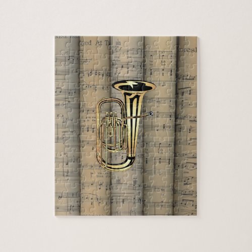 Tuba  Rolled Sheet Music Background  Musical Jigsaw Puzzle