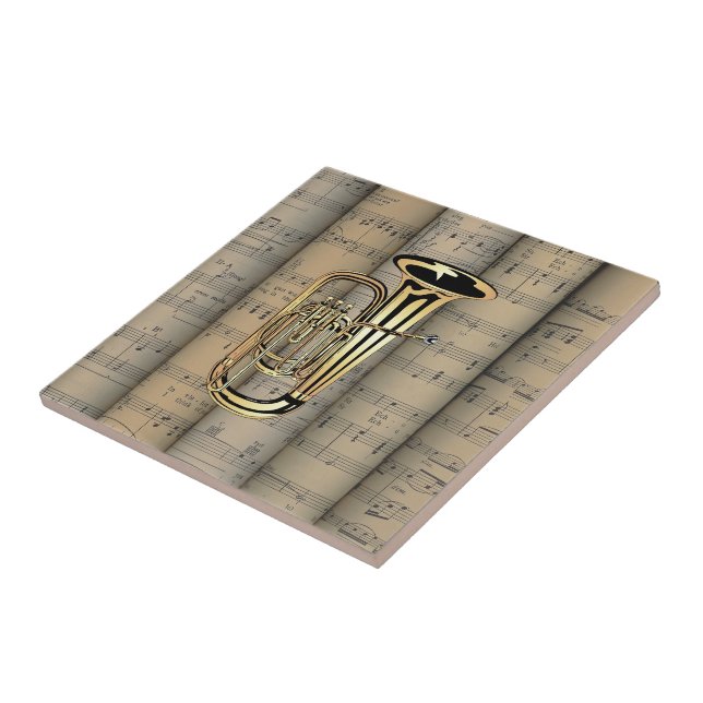 Tuba ~ Rolled Sheet Music Background ~ Musical Tile (Side)
