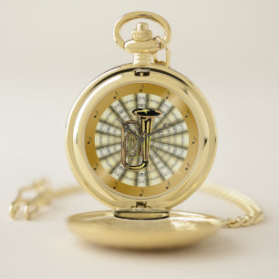 Tuba~Rolled Sheet Music~Gold Ring~Musical Notes ~ Pocket Watch