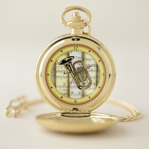 Tuba  Rolled Sheet Music  Gold Ring    Pocket Watch