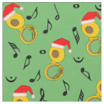Tuba Santa Hat Music Notes Pattern Fabric