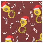Tuba Santa Hat Music Notes Pattern Fabric
