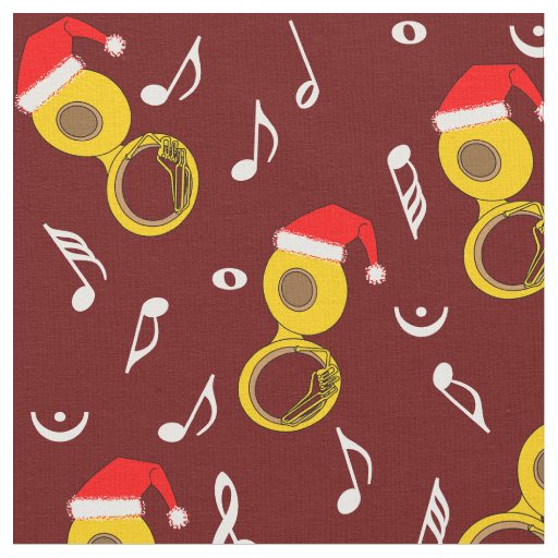 Tuba Santa Hat Music Notes Pattern Fabric
