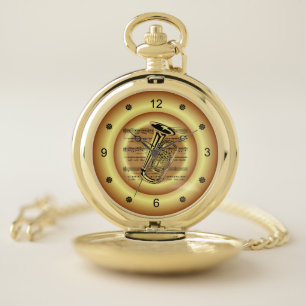 ~ Tuba ~  Sheet Music ~ Gold Background ~   Pocket Watch