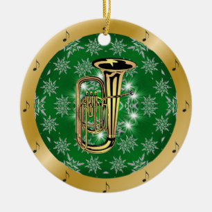 Tuba ~ Silver ~ Green ~ Gold ~ Christmas ~ Ceramic Ornament