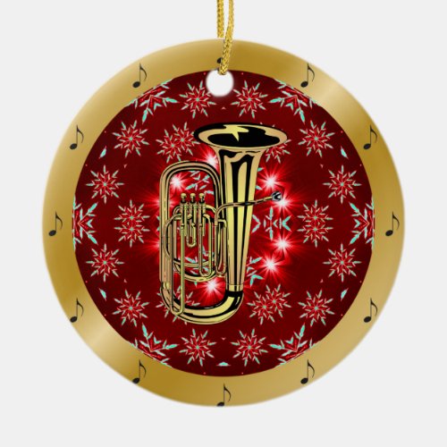 Tuba  Silver  Red Gold  Christmas  Ceramic Ornament