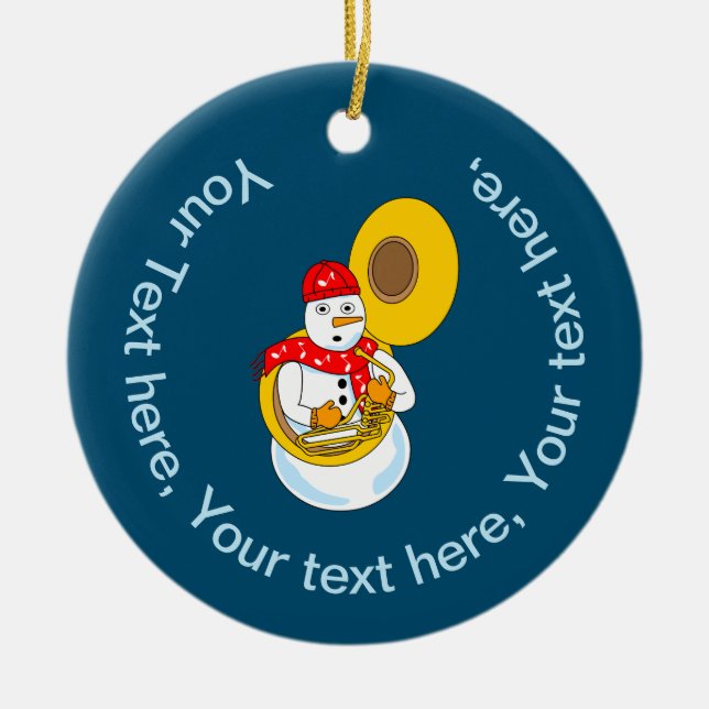 Tuba Snowman Ceramic Ornament (Front)
