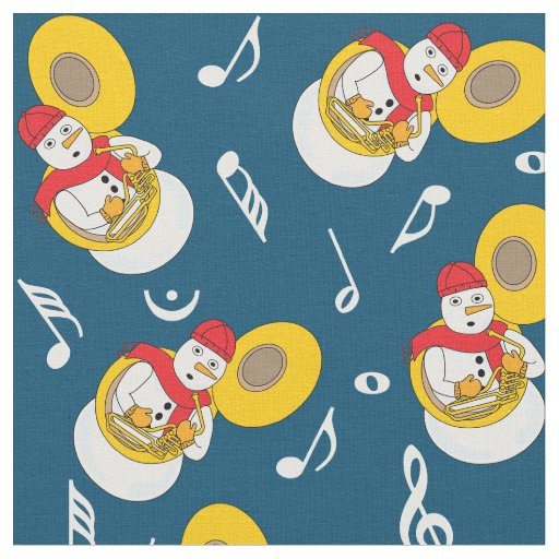 Tuba Snowman Music Notes Fabric