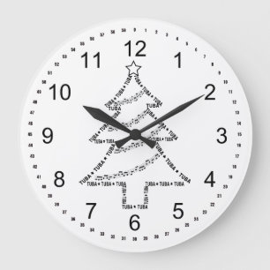 Tuba Text Christmas Tree Large Clock