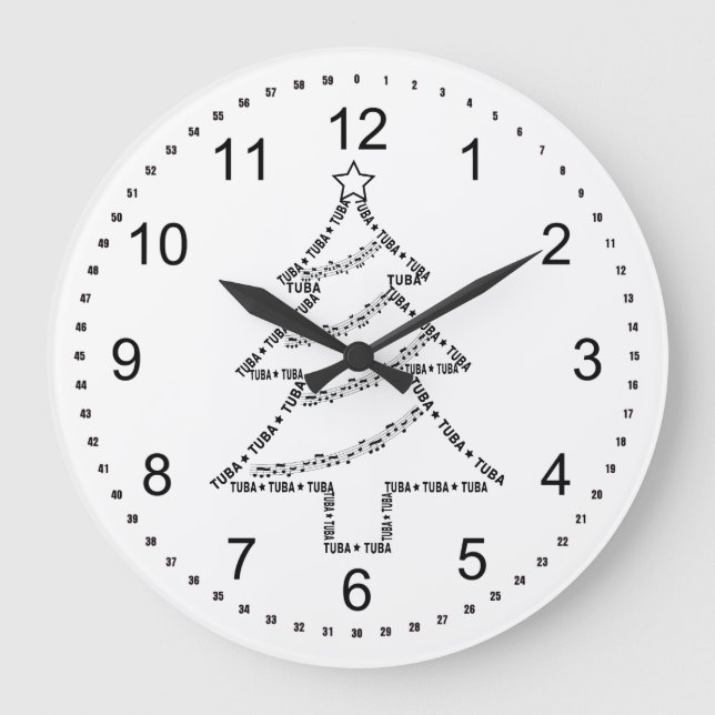 Tuba Text Christmas Tree Large Clock (Front)