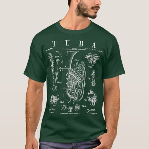 Tuba Vintage Patent Tubaist Tubist Drawing Print  T_Shirt