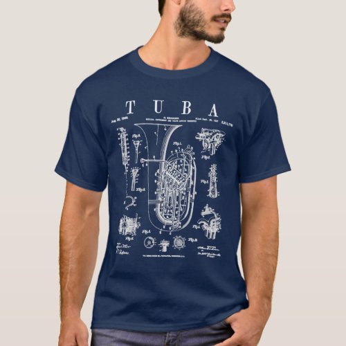 Tuba Vintage Patent Tubaist Tubist Drawing Print T_Shirt