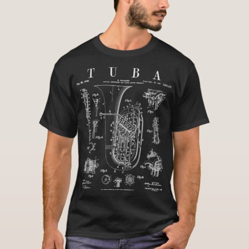 Tuba Vintage Patent Tubaist Tubist Drawing Print  T_Shirt
