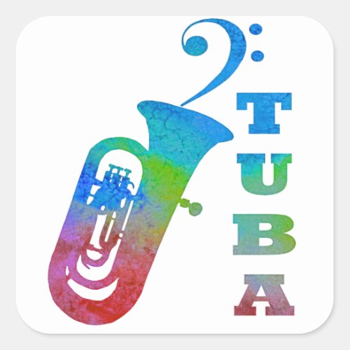 Tuba with Bass Clef Square Sticker