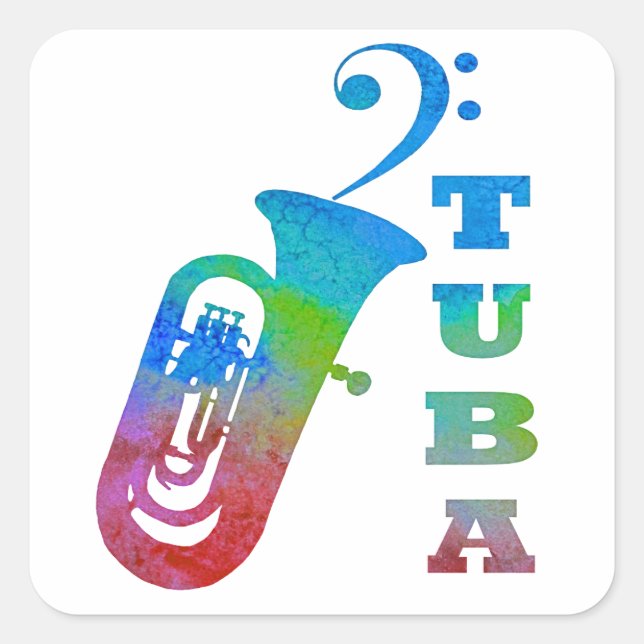 Tuba with Bass Clef Square Sticker (Front)