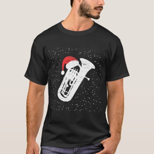 Tuba with Santas Hat For Musicians Christmas Seas T_Shirt