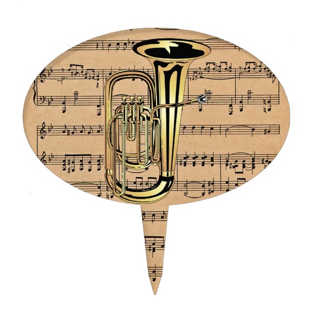 Tuba ~ With Sheet Music Background Cake Topper (Front)