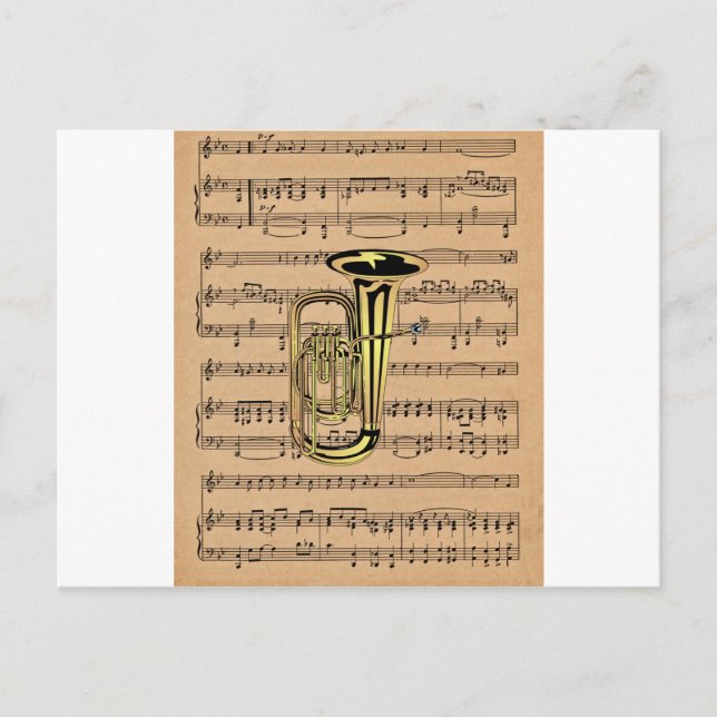 Tuba ~ With Sheet Music Background Postcard (Front)