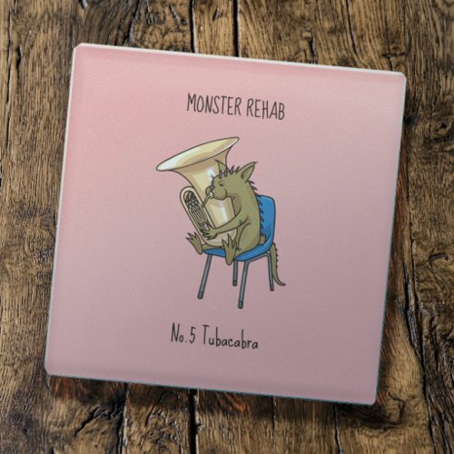 Tubacabra Tuba Player Chupacabra Wordplay Artwork Glass Coaster