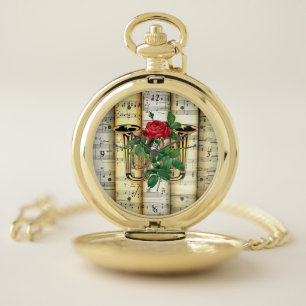 Tubas & Rose ~ Rolled Sheet Music ~ Great Gift ~ Pocket Watch