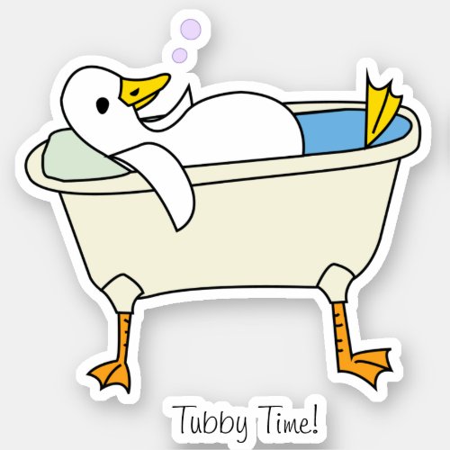 Tubby Time Duck relaxing in a web footed tub Sticker