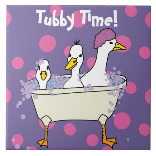 Tubby Time Funny ducks in a tub bath Ceramic Tile