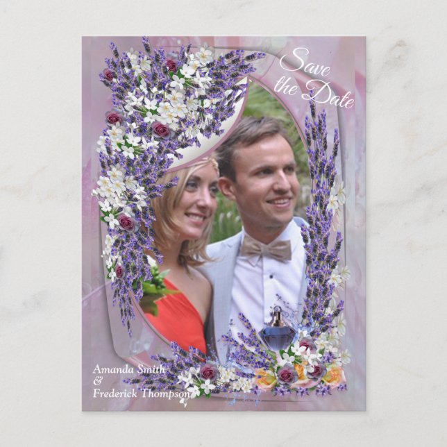 Tuberose & Lavender Blooms Announcement Postcard (Front)
