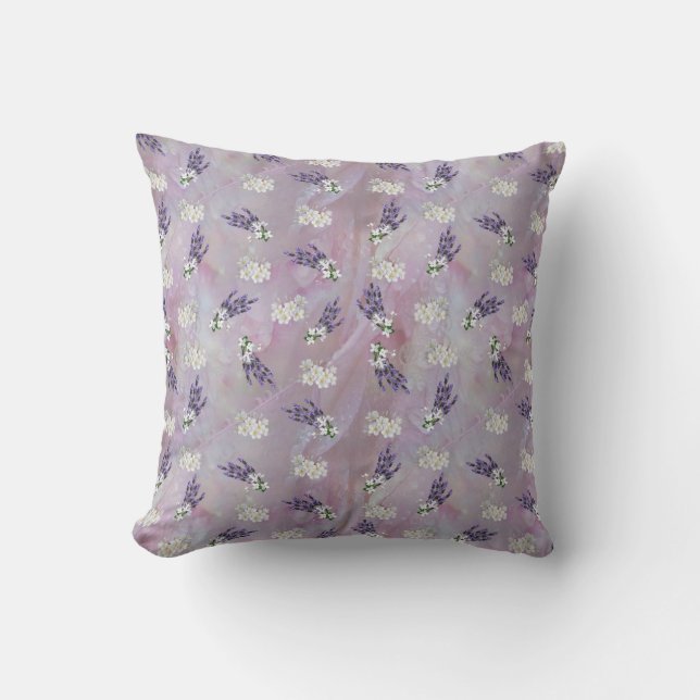 Tuberose & Lavender Blooms on Rose petals Throw Pillow (Front)