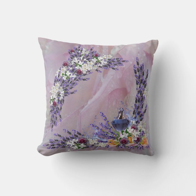 Tuberose & Lavender Blooms Throw Pillow (Front)