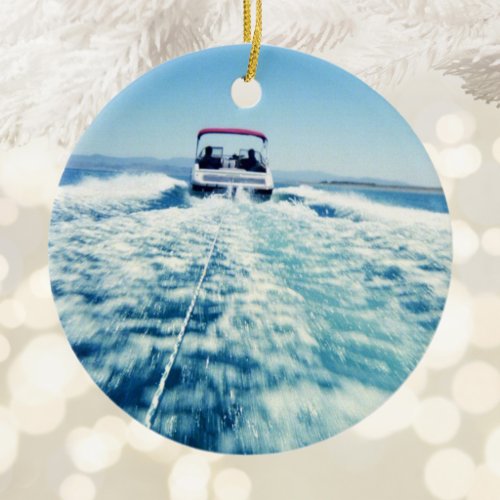 Tubing Behind Speed Boat Ceramic Ornament