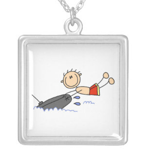 Tubing Stick Figure Silver Plated Necklace