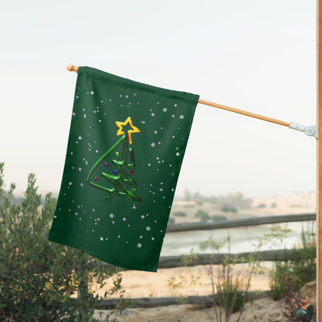 Tubular Chrome Christmas Tree House Flag (Insitu (Back))