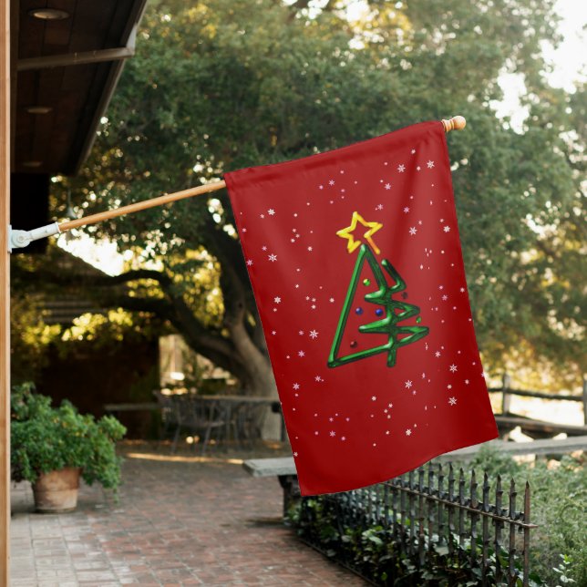 Tubular Chrome Christmas Tree House Flag (In SItu)