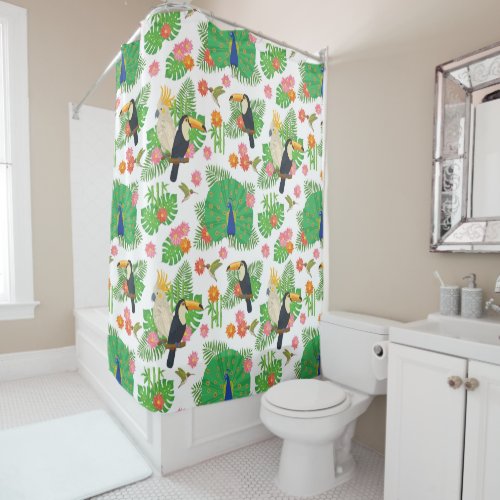 Tucan And Peacock Pattern Shower Curtain