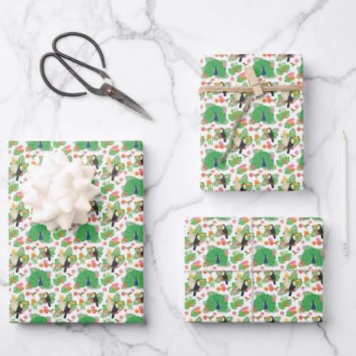 Tucan And Peacock Pattern Wrapping Paper Sheets