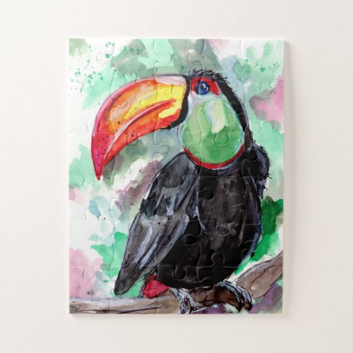 Tucan Bird Watercolor Jigsaw Puzzle