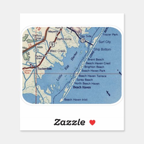 Tuckerton NJ Vintage Map Sticker