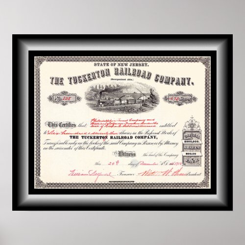 Tuckerton Railroad Company Stock Certificate 1918 Poster