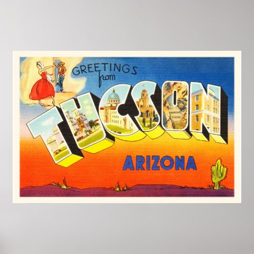 Tucson Arizona AZ Old Vintage Travel Souvenir Poster