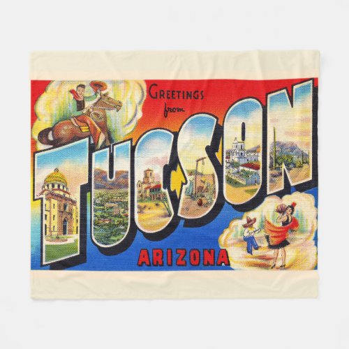 Tucson Arizona AZ Vintage Large Letter Postcard 1 Fleece Blanket
