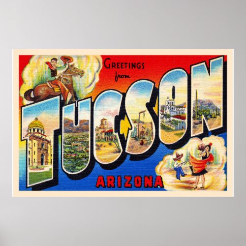 Tucson Arizona AZ Vintage Large Letter Postcard 1 Poster